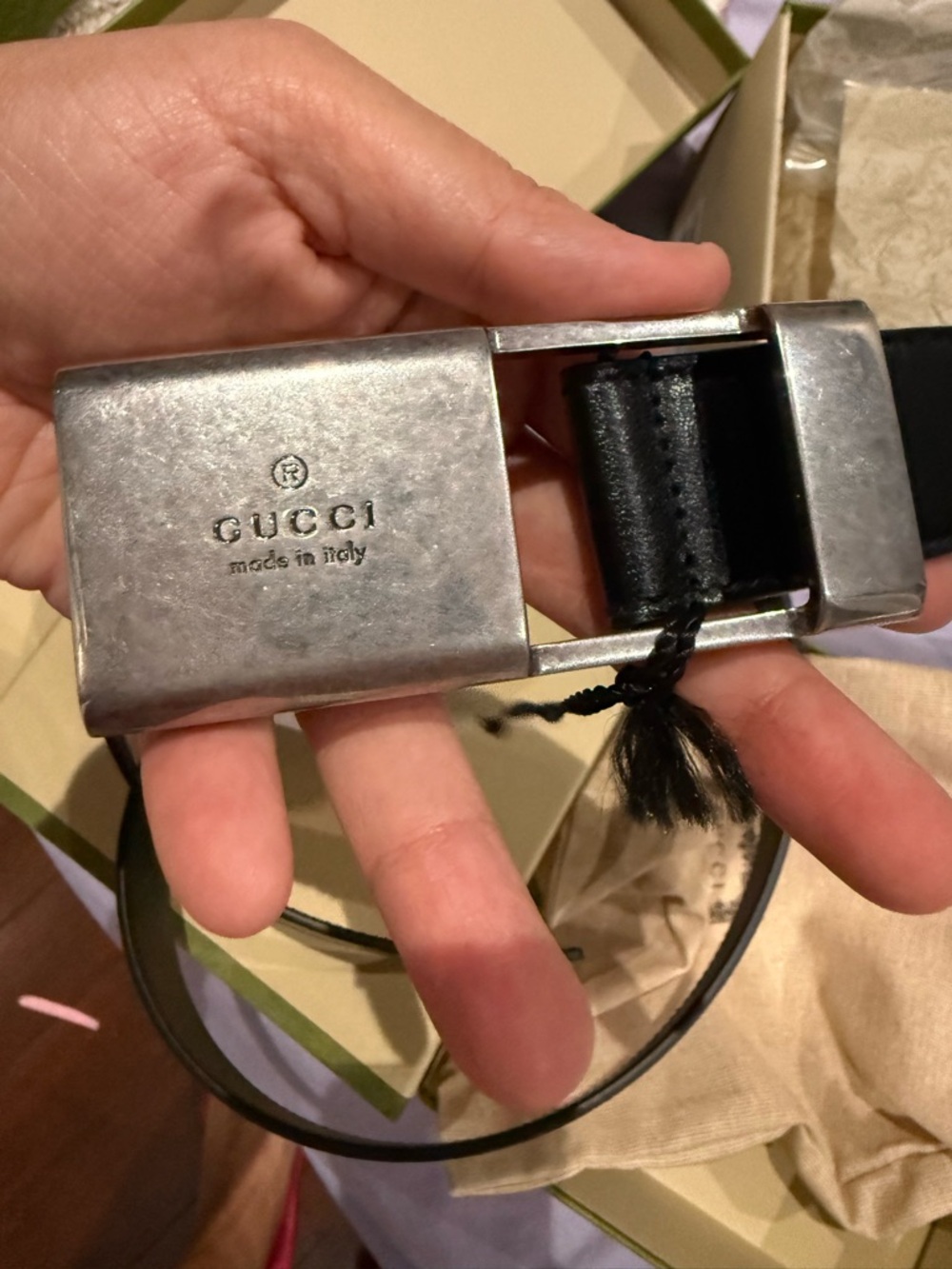 Gucci Black Leather Belt with Silver-Tone Branded Buckle